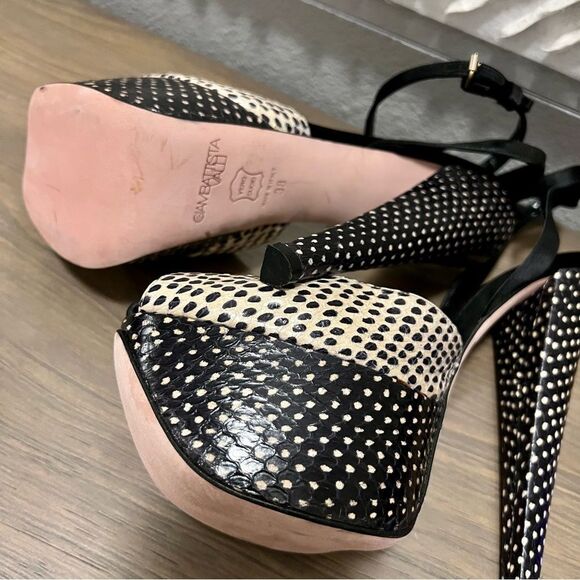 Giambattista Valli Black Ivory Polka Dot Snakeskin Peep Toe platform Sandal 38 8 - Picture 7 of 13